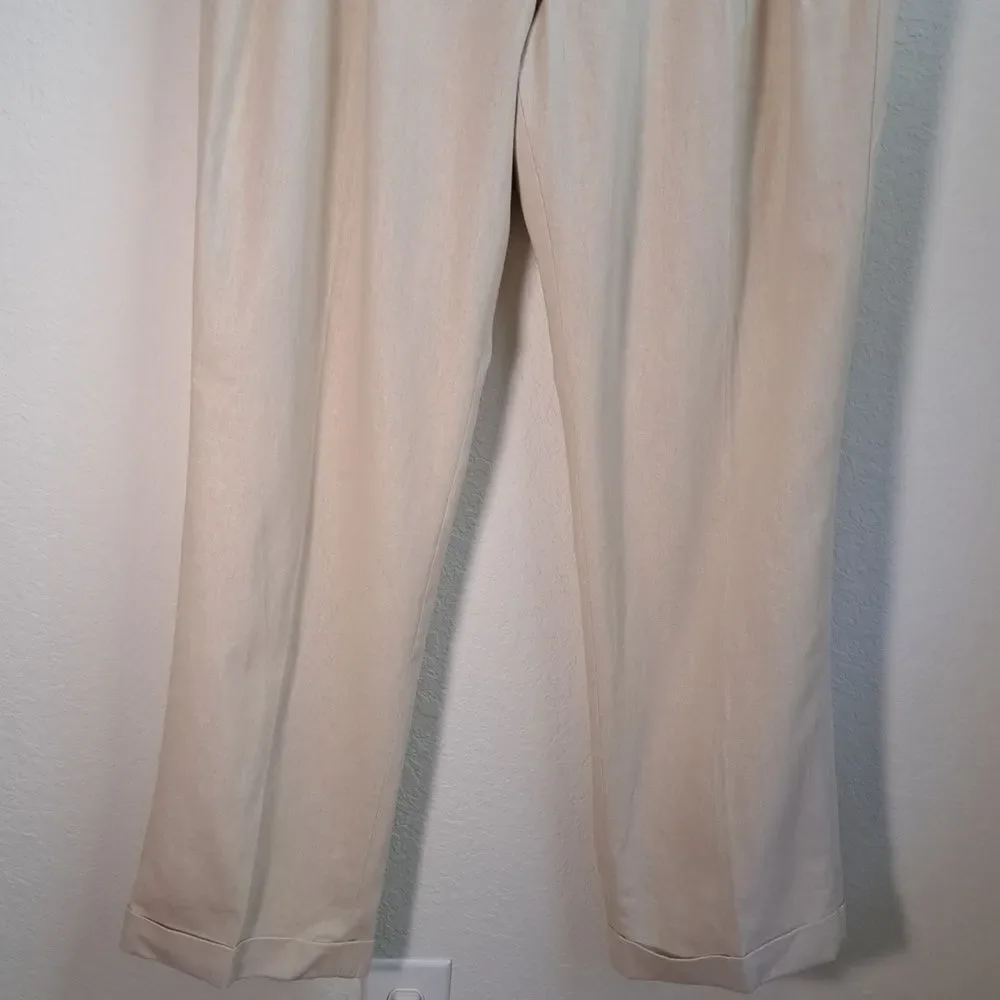 Britches by Samtex Men's Linen Blend Cream Pants 34x32 Front Pleats Cuffed Hem